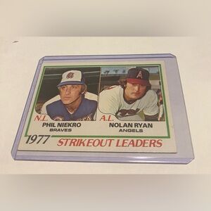 Nolan Ryan/Phil Niekro 1977 Topps Baseball Card Strikeout Leaders Vintage